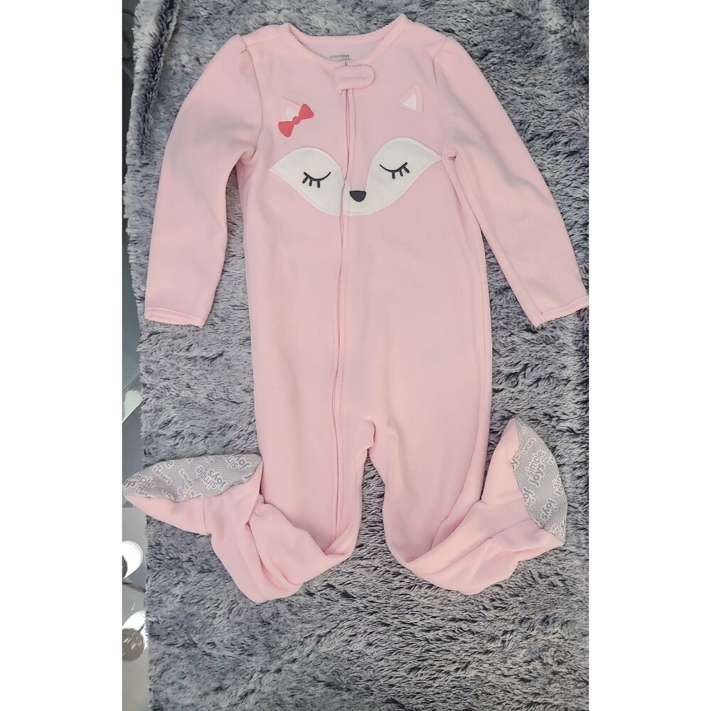Pink Fox Fleece Footed Pajamas Sleepsuit Girls 3T